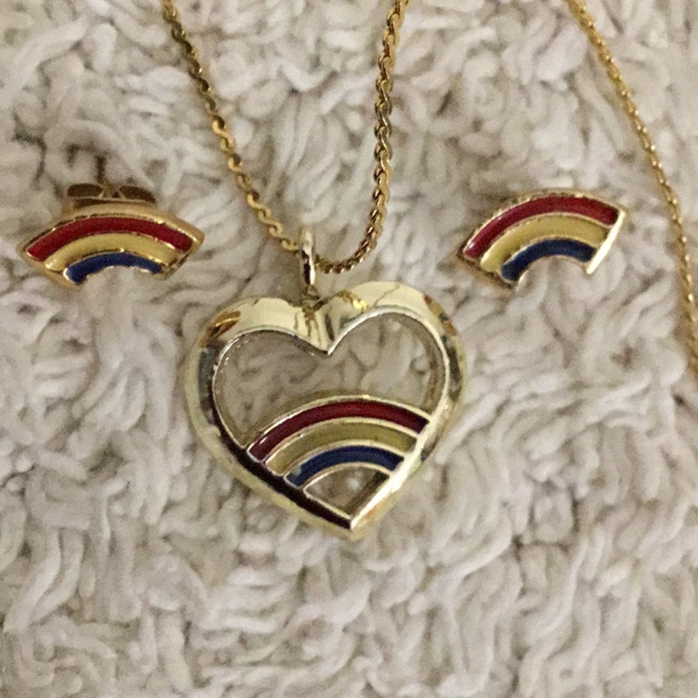 Heart Rainbow Necklace and Rainbow Earrings Set